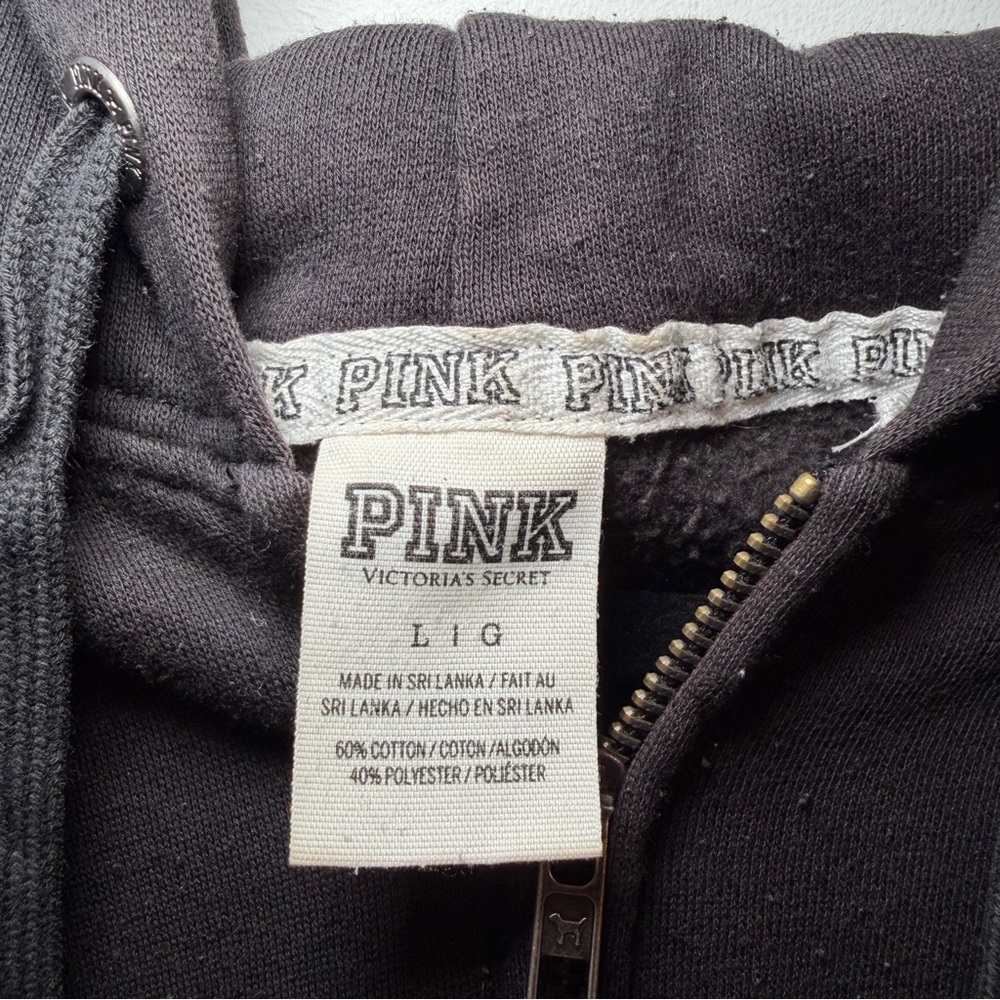 PINK Zip Up Rhinestone Sweatshirt Size Large - Picture 4 of 8
